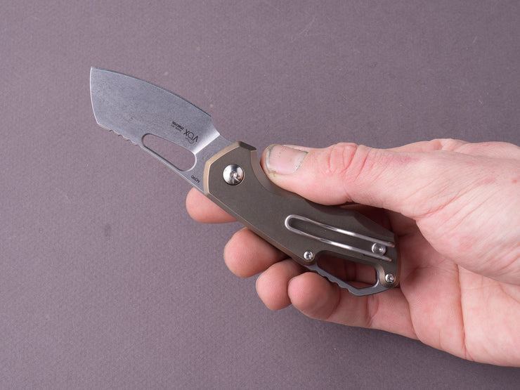 MKM - Folding Knife - ISONZO - Liner Lock - 50mm - M390 - Bronze Titanium Handle - Modified Sheepsfoot