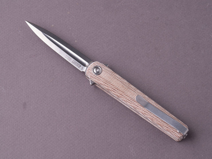 MKM - Folding Knife - Flame Light (Dagger) - Liner Lock - M390 - 70mm - Natural Canvas Micarta