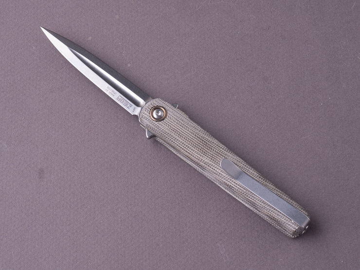 MKM - Folding Knife - Flame Light (Dagger) - Liner Lock - M390 - 70mm - Green Canvas Micarta