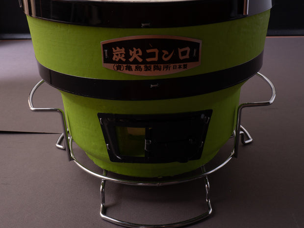 Komon - Kameshima Seitojo - Mikawayaki Shichirin Juju (Binchotan Grill) w/ Stand & BBQ Net Stopper - Green