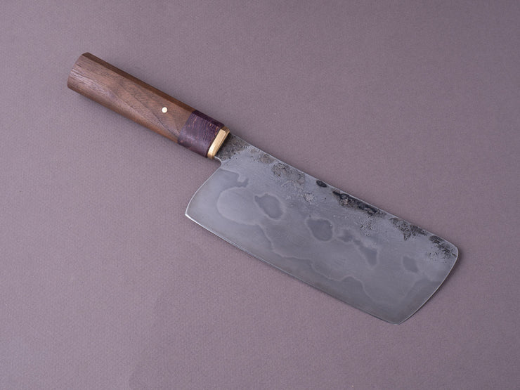 Zay Knives - 1095 Differentially Hardened - 150mm Nakiri - Walnut & Maple Handle