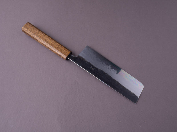 HADO - Sumi - Blue #1 - Damascus Kurouchi - 165mm Nakiri - Brown Lacquered Oak Handle