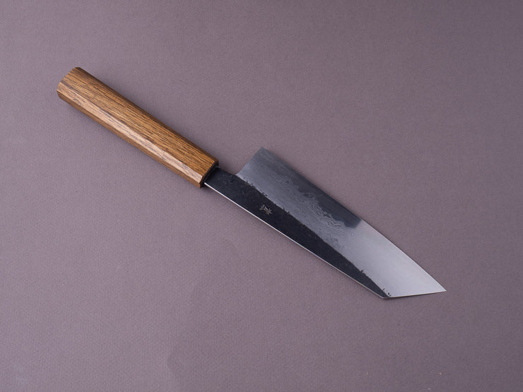 HADO - Sumi - Blue #1 - Damascus Kurouchi - 180mm Bunka - Brown Lacquered Oak Handle
