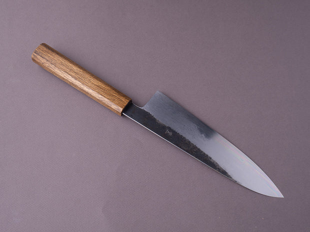 HADO - Sumi - Blue #1 - Damascus Kurouchi - 210mm Wide Gyuto - Brown Lacquer Oak Handle