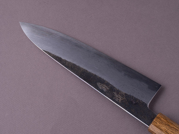 HADO - Sumi - Blue #1 - Damascus Kurouchi - 210mm Wide Gyuto - Brown Lacquer Oak Handle