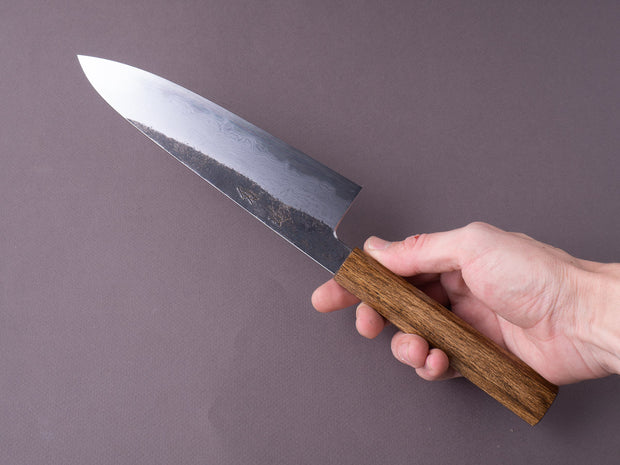 HADO - Sumi - Blue #1 - Damascus Kurouchi - 210mm Wide Gyuto - Brown Lacquer Oak Handle