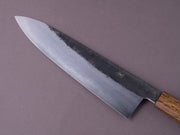 HADO - Sumi - Blue #1 - Damascus Kurouchi - 240mm Wide Gyuto - Brown Lacquer Oak Handle