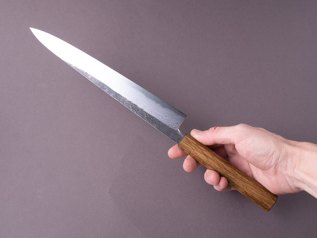 HADO - Sumi - Blue #1 - Damascus Kurouchi - 270mm Sujihiki - Brown Lacquered Oak Handle