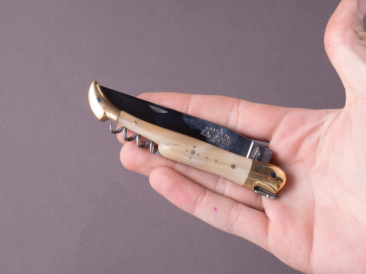 Forge De Laguiole -  Folding/Pocket Knife - 12cm 2 Piece - Blonde Aubrac Horn Handle w/ Brass Bolsters