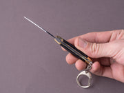 Forge de Laguiole - 70mm Folding Knife - Spring Lock - Black Micarta & Brass Handle - Keychain Ring