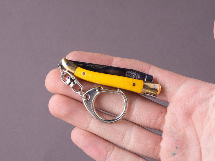 Forge de Laguiole - 70mm Folding Knife - Spring Lock - Yellow Micarta & Brass Handle - Keychain Ring