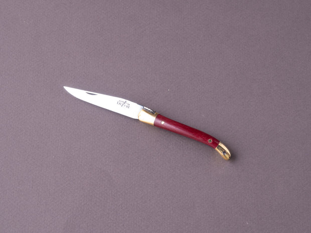 Forge de Laguiole - 70mm Folding Knife - Spring Lock - Burgundy Micarta & Brass Handle