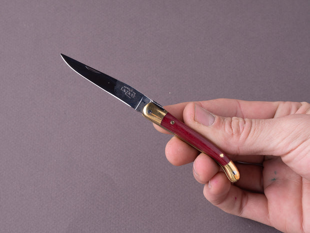 Forge de Laguiole - 70mm Folding Knife - Spring Lock - Burgundy Micarta & Brass Handle