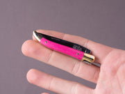 Forge de Laguiole - 70mm Folding Knife - Spring Lock - Pink Micarta & Brass Handle