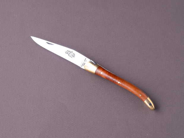 Forge de Laguiole - 90mm Folding Knife - Spring Lock - Briar Wood & Brass Handle