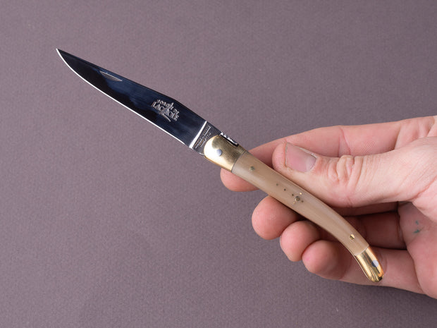 Forge de Laguiole - 90mm Folding Knife - Spring Lock - Blonde Horn & Brass Handle