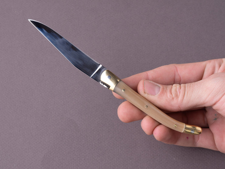Forge de Laguiole - 90mm Folding Knife - Spring Lock - Blonde Horn & Brass Handle