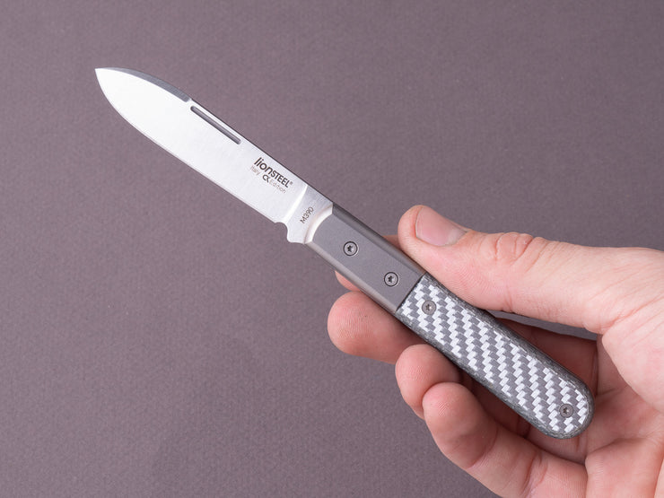 lionSTEEL - Folding Knife - Barlow - Roundhead - 65mm - M390 - Slip Joint - White Carbon w/ Metal Bolster