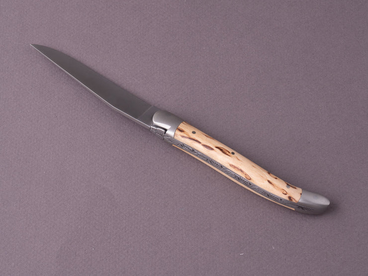 Forge de Laguiole - 110mm Folding Knife - Spring Lock - Norwegian Curly Birch & Stainless Bolsters