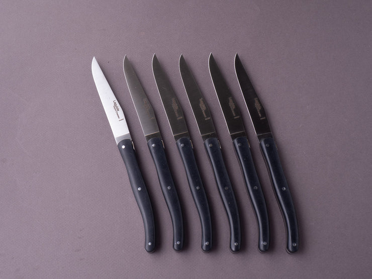 Goyon-Chazeau - Laguiole - Steak/Table Knives - Black Paperstone - Set of 6