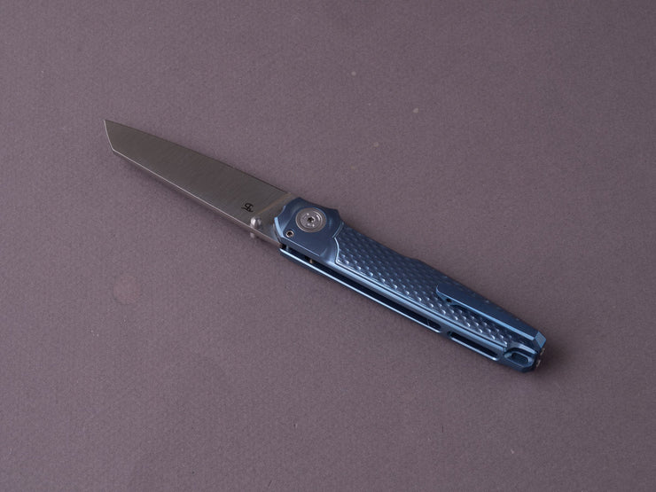 MKM - Folding Knife - Miura - M390 - 70mm - Button Lock - Blue Titanium
