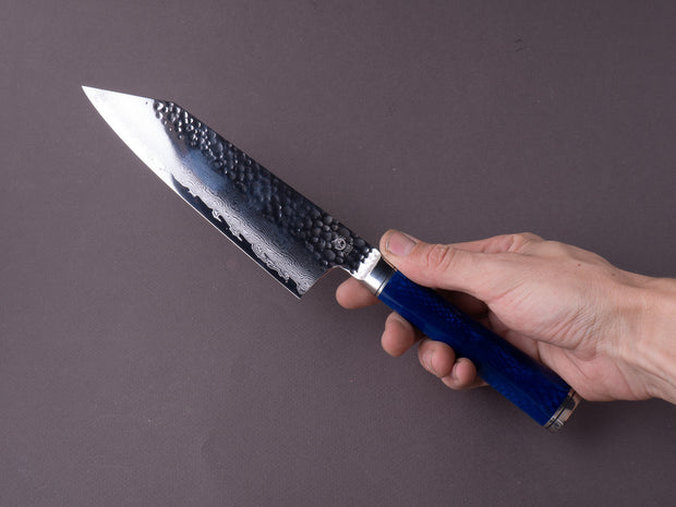 Ryusen - SOURYURIN - VG10 - Tsuchime Damascus - 175mm - Bunka - Blue Poly Resin Hybrid Handle