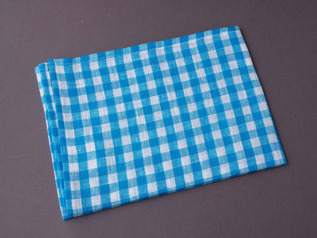 Fog Linen - Linen Kitchen Cloth - White + Cyan Check (Leo)