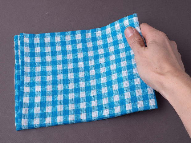 Fog Linen - Linen Kitchen Cloth - White + Cyan Check (Leo)