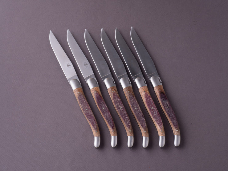 Forge de Laguiole - Steak/Table Knives - Satin Bolsters - Stained Wine Barrel & Stainless Steel