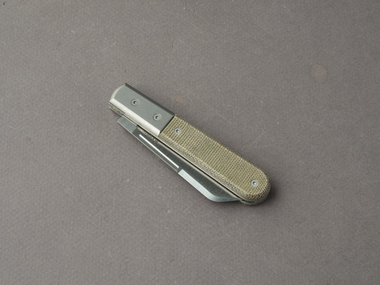 lionSTEEL - Folding Knife - Barlow - Dom - 75mm - M390 - Slip Joint - Green Canvas w/ Metal Bolster