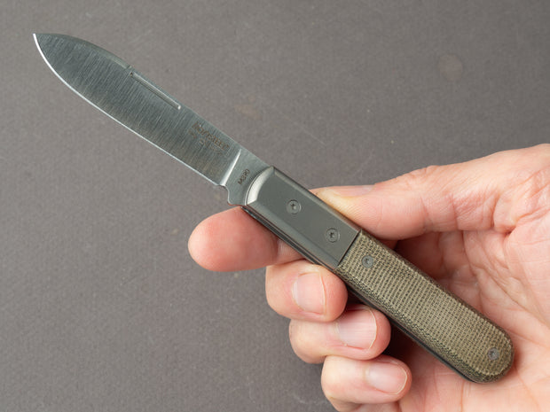 lionSTEEL - Folding Knife - Barlow - Roundhead - 65mm - M390 - Slip Joint - Green Canvas w/ Metal Bolster
