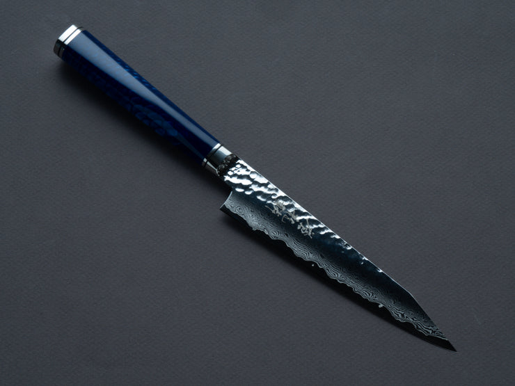 Ryusen - SOURYURIN - VG10W - Tsuchime Damascus - Kiritsuke Petty - 135mm - Blue Resin Hybrid Handle