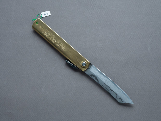 Higonokami - Folding Knife - Motosuke - Damascus - XL Brass Handle