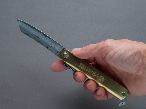 Higonokami - Folding Knife - Motosuke - Damascus - XL Brass Handle