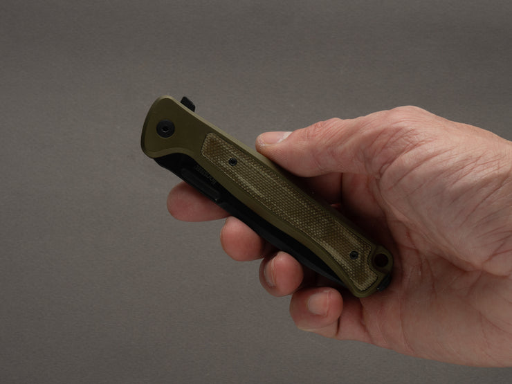 lionSTEEL - SOLID Folding Knife - Skinny - MagnaCut - 85mm - Green Aluminum Handle - Old Black Finish