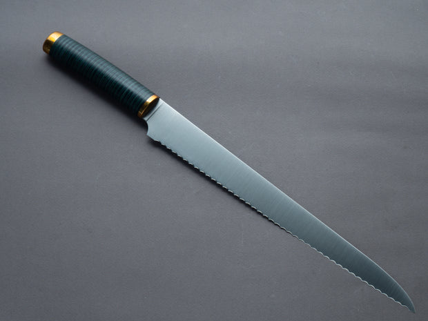 Florentine Kitchen Knives - "Four" - Stainless - 270mm Bread Knife/Pankiri - Stacked Black & Green Handle