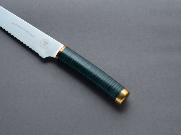 Florentine Kitchen Knives - "Four" - Stainless - 270mm Bread Knife/Pankiri - Stacked Black & Green Handle