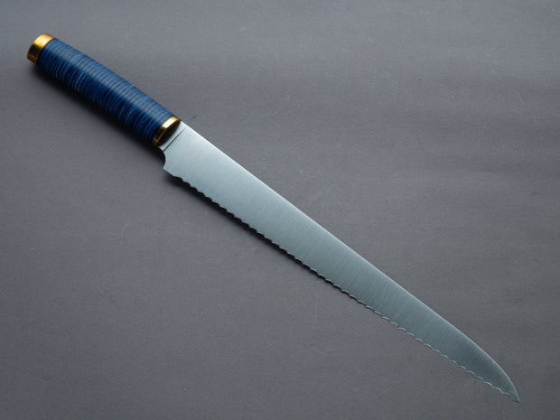 Florentine Kitchen Knives - "Four" - Stainless - 270mm Bread Knife/Pankiri - Stacked Black & Blue Handle
