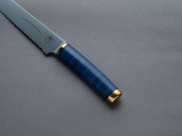 Florentine Kitchen Knives - "Four" - Stainless - 270mm Bread Knife/Pankiri - Stacked Black & Blue Handle