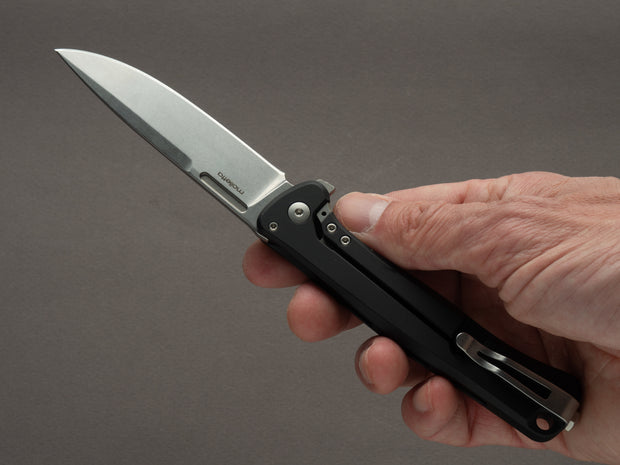 lionSTEEL - SOLID Folding Knife - Frame Lock - Skinny - MagnaCut - 85mm - Black Aluminum Handle