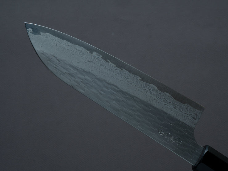 Nigara Hamono - VG XEOS - Tsuchime Damascus - Santoku - 170mm - Ebony Handle