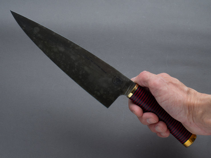 Florentine Kitchen Knives - Stacked Handle - Carbon - 205mm Chef - Black & Red Handle