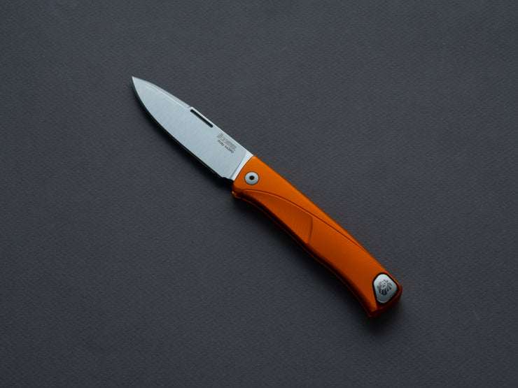 lionSTEEL - SOLID Folding Knife - Thrill - Slip Joint - M390 - 75mm - Orange Aluminum - H. WAYL Clip