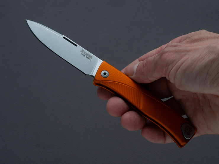 lionSTEEL - SOLID Folding Knife - Thrill - Slip Joint - M390 - 75mm - Orange Aluminum - H. WAYL Clip