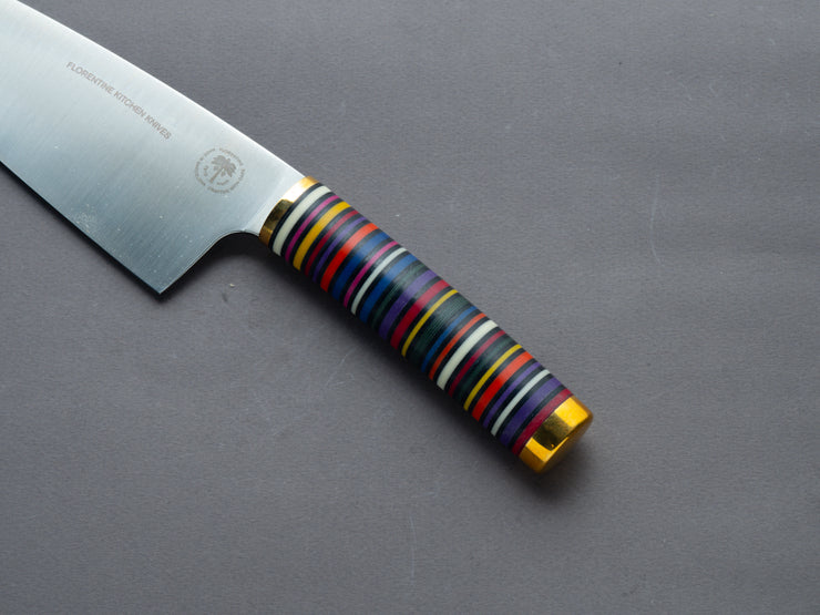 Florentine Kitchen Knives - Stacked Handle - Stainless - 205mm Chef - Multicolor Handle