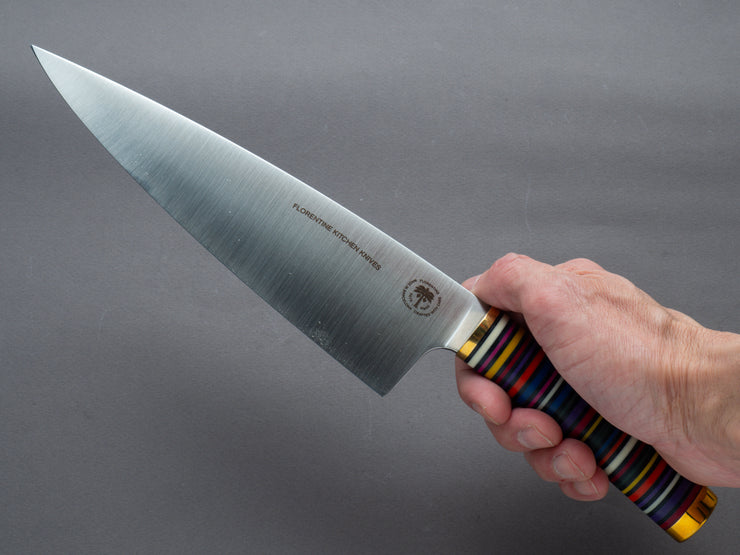 Florentine Kitchen Knives - Stacked Handle - Stainless - 205mm Chef - Multicolor Handle