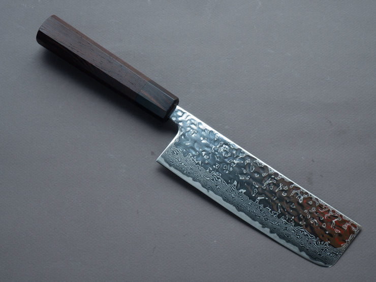 Hitohira - Futana - Stainless - Polished Tsuchime Damascus - 165mm Nakiri - Tagayasan Handle