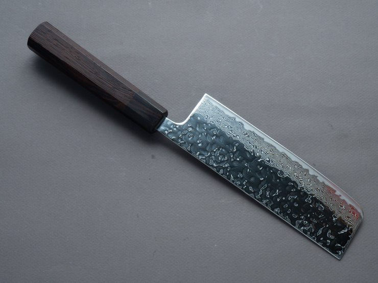 Hitohira - Futana - Stainless - Polished Tsuchime Damascus - 165mm Nakiri - Tagayasan Handle