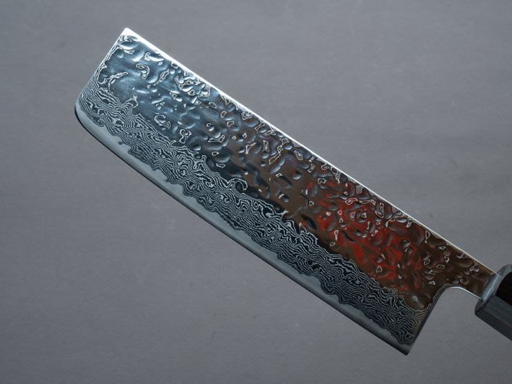 Hitohira - Futana - Stainless - Polished Tsuchime Damascus - 165mm Nakiri - Tagayasan Handle