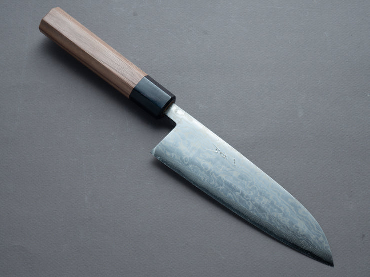 Hitohira - Harima Forged - Blue #2 - Stainless Clad - Nickel Damascus - Santoku - 165mm - Walnut Handle